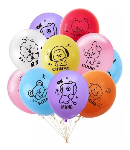 Set De Fiesta Globos De Bts Bt21 Baby Kpop Korea 10 Piezas