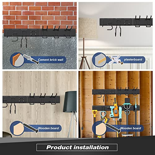 Estante Garaje Herramientas Pared 6 Ganchos Dobles 2 Rieles