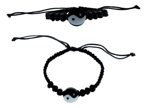 Pulsera Ajust Ying Yang Hecho A Mano Artesanal Suerte Color Negro Diámetro 6 Cm Largo 20 Cm