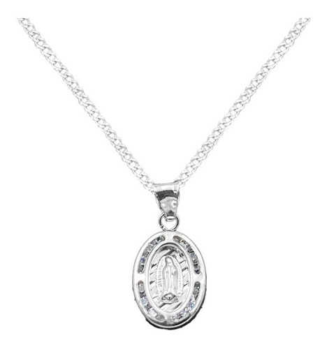 Dije Y Cadena Zirconia Virgen Mini Plata 925 Con Envio