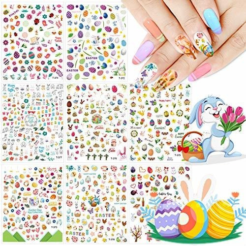 Etiquetas Y Calcomanías - Kalolary 8 Sheet Easter Nail Art S