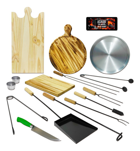 Kit Parrillero Completo Herramientas Tablas Accesorios