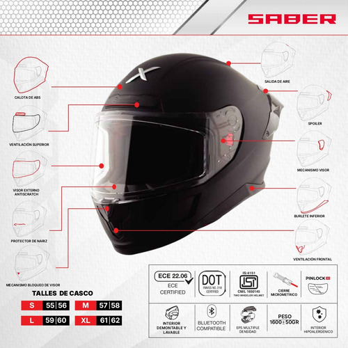 Casco Moto Integral Axor Saber Shadow Doble Certificación