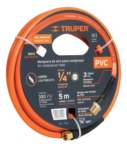 Manguera Pvc Para Compresor 1/4  - 5m  Truper 19013