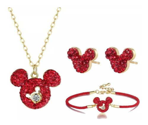 Set De Joyería Estilo Mickey Mouse - Rojo Con Blanco