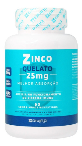 Zinco Quelato Divina Pharma 25 Mg Imunidade 60 Comprimidos