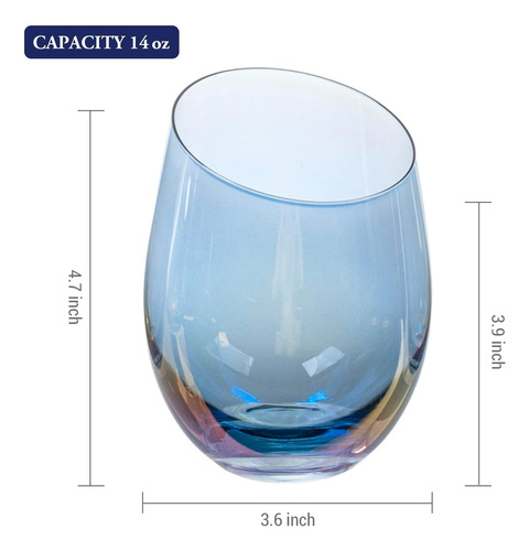 Mygift Copas De Vino Sin Tallo De Vidrio Azul Iridiscente Mo