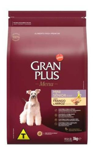 Alimento Gran Plus Menu para cão senior de raça mini e pequena sabor frango e arroz em sacola de 3kg