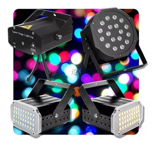 Combo Luces Led Dj Movil Proton 18 + Laser + 2 Flash Premium