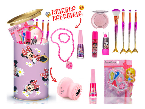 Kit De Maquiagem Infantil Completo + Pop It + Lata Kmlt7