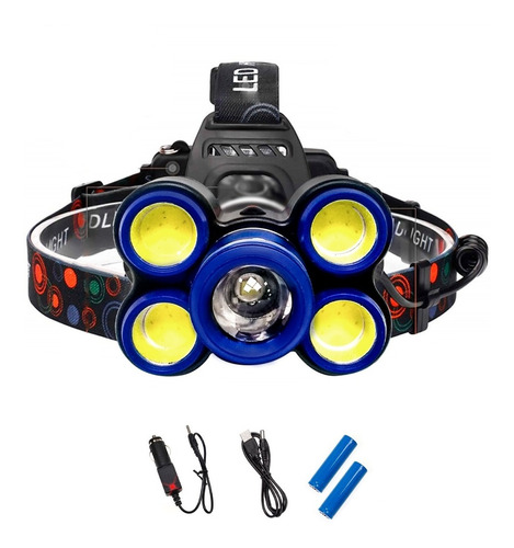 Imagen 1 de 10 de Linterna Minero Led Cabeza Vincha 5 Leds Bateria