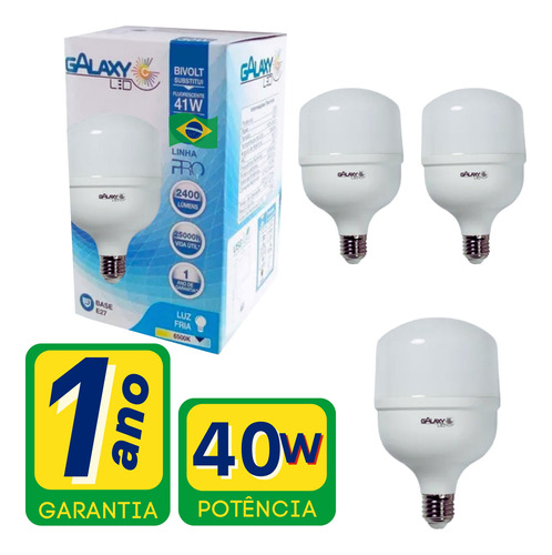 Kit 3 Lâmpada Ultra Led 40w Alta Potência Fria Bivolt Bulbo