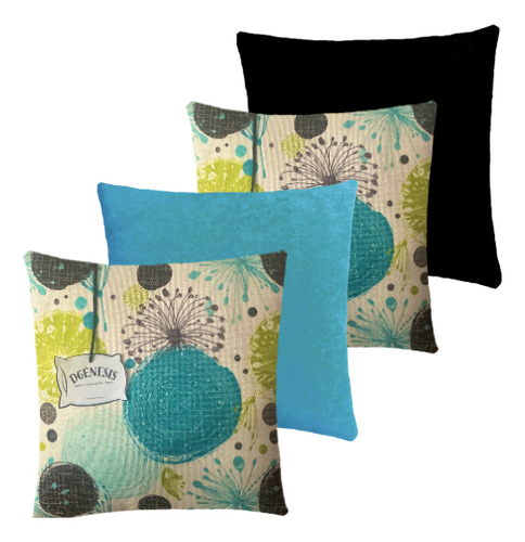 Set 4 Cojín Decorativo Estampado/liso Minimalista Sala Recam