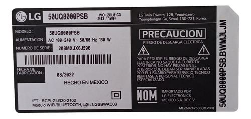 Boton + Modulo Wifi LG 50uq8000psb. Bwmjljm Lgsbwac03 2.0 (Usado)