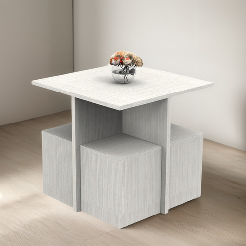 Combo Mesa De Living Cuadrada Y 4 Asientos Cubos Roble Blanco