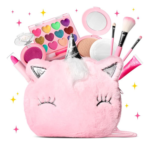 ~? Kit De Maquillaje Real Para Niños Con Bolsa De Unicornio 