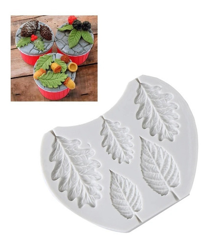 Molde De Silicón Hojas Resina Fondant Repostería