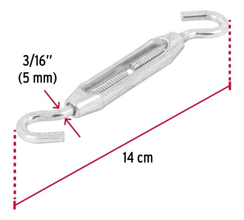 Tensor Zinc Para Cable 3/16' Gancho - Gancho En Acero Fiero