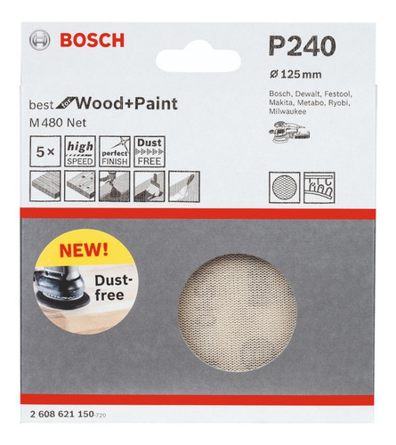 Imagen 2 de 4 de Lija Excéntrica Autoadherente 125mm. Bosch G240 X5u.