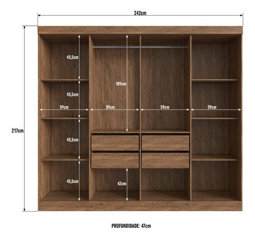 Guarda-roupas Casal 8 Portas Com Vidro Multimóveis Cr35259 Cor Castanho