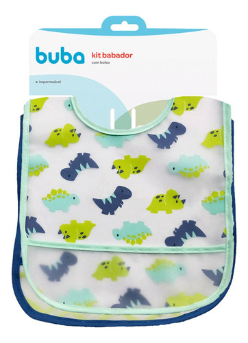 Kit 2 Babadores Com Bolso Impermeável Dino Buba Menino Dinossauro