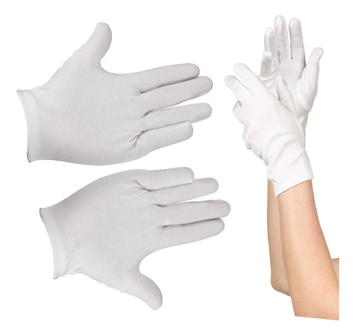  24 Piezas Guantes Dermatológicos Algodón 12 Pares Blanco