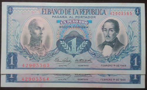 2 Billetes De 1 Peso De 1968, Consecutivos!