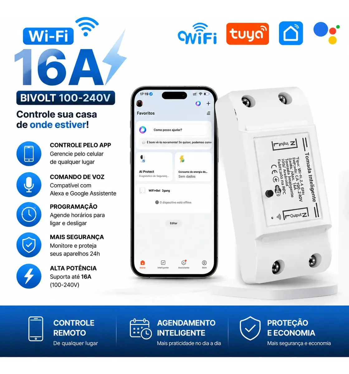 Forestory Interruptor Inteligente Wifi Relé Wi-fi Automação Residencial Alexa Google 16a Alexa Tuya Smart Life Google Assistant Automação Residencial Relé Wi-fi Branco 100-240v
