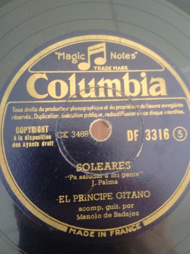 El Principe Gitano Manolo De Badajoz Disco Pasta Df 3316 C25