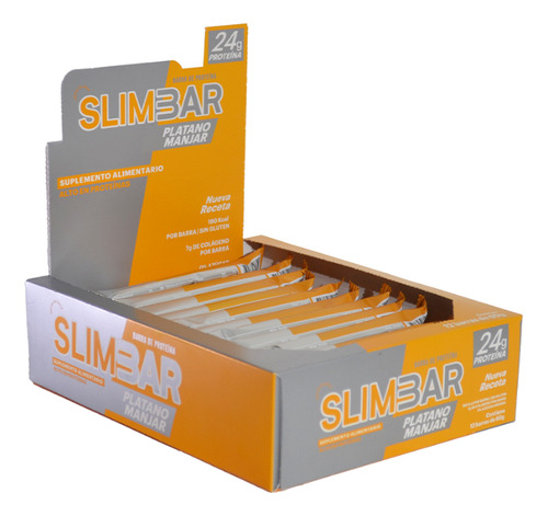 Box 12 Barras De Proteina Slimbar Platano Manjar 60gr. C/u