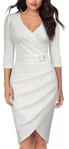 1 Vestido Informal Ajustado Formal Con Cuello En V Y Manga