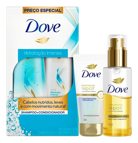 Kit Dove Hidratação Shampoo + Condicionador + Óleo E Sérum +