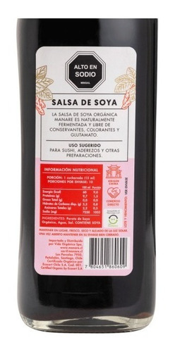 Imagen 3 de 4 de Salsa De Soya Organica 150ml Manare / Vegano / Libre Gluten