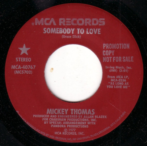 Mickey Thomas Somebody To Love Starship Importado Pvl