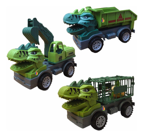 3 Carros Dinosaurio Camión Carga Construcción Juguetes