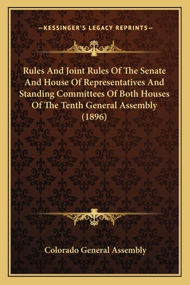 Libro Rules And Joint Rules Of The Senate And House Of Re...