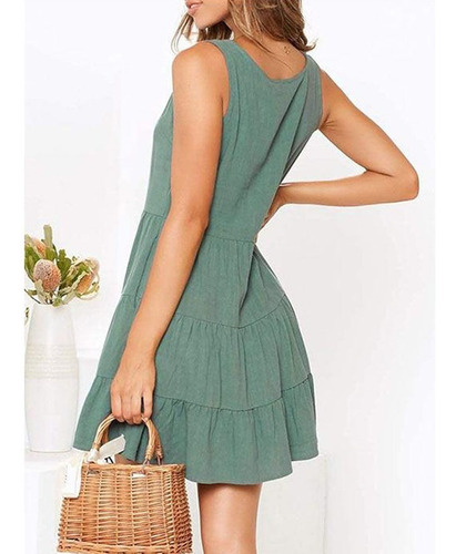 Vestido De Mujer Con Cuello En V Y Sin Mangas