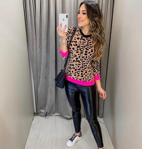 Imagem 3 de 4 de Blusa De Tricot Animal Print Zebra Neon Moda 2019 Sucesso