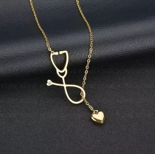 Imagen 2 de 4 de Collar Médico Medicina Estetoscopio Laminado En Oro 18k