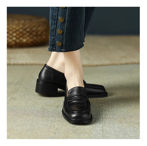 Zapatos Mary Jane Con Punta Redonda Y Tacón Grueso Para Muje