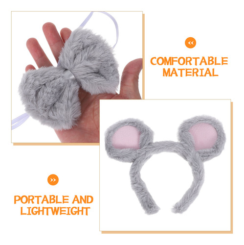 Set De 3 Diademas De Felpa Con Forma De Rata, Pajarita Y Col