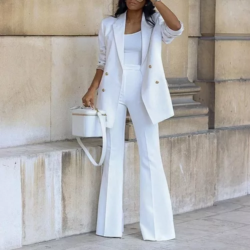 Conjunto de traje formal para mujer Blazers Pantalones Blanco