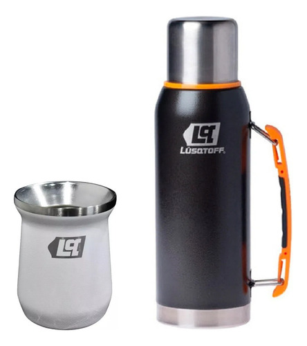 Termo 1 Litro Lusqtoff + Mate Blanco Acero Inoxidable 300 Ml