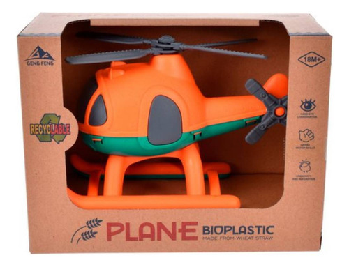 Helicoptero De 17 Cm Material Reciclado - Naranjo