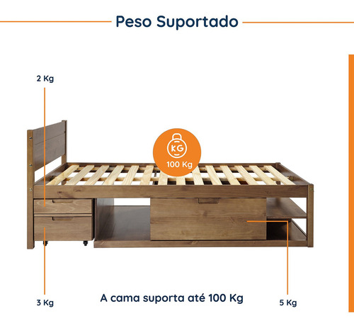 Cama Solteiro Multifuncional Madeira Maciça Irara Cabecasa