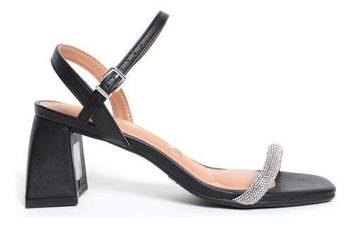 Sandália Vizzano Salto Bloco Strass Feminina - Preto