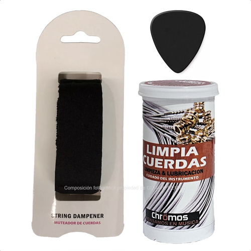 Limpiador Lubricador Cuerdas Guitarra Bajo + Muteador + Pua