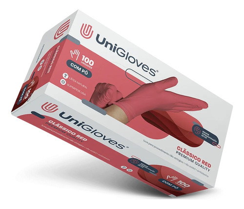Luva Látex Unigloves Procedimento Vermelho Cereja C/ 1000 Un