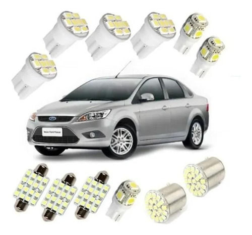 Kit Lâmpadas Led Ford Focus Sedan Luz Pingo Teto Placa Ré