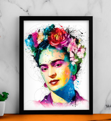 Cuadro Decorativo Frida Kahlo 34x45 Cm, Marco Con Vidrio